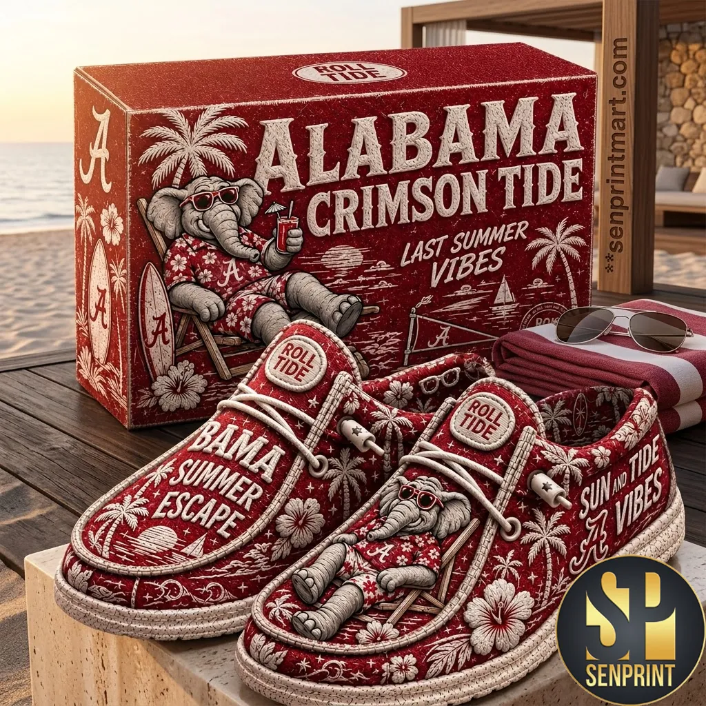 Alabama Crimson Tide Roll Tide Summer Escape Canvas Loafer Shoes