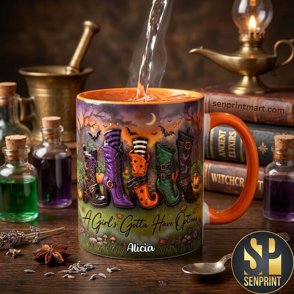 Personalized A Girl’s Gotta Have Options Witch Boots Halloween Mug