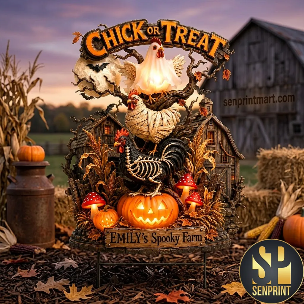 Personalized Chick Or Treat Halloween Farm Yard Sign