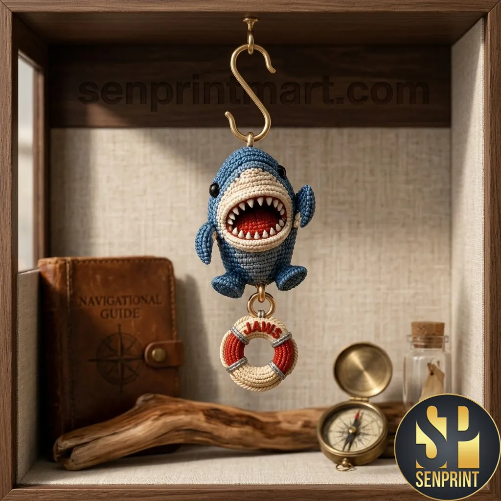 Jaws Movie Shark Amigurumi Crochet Dangle Earrings