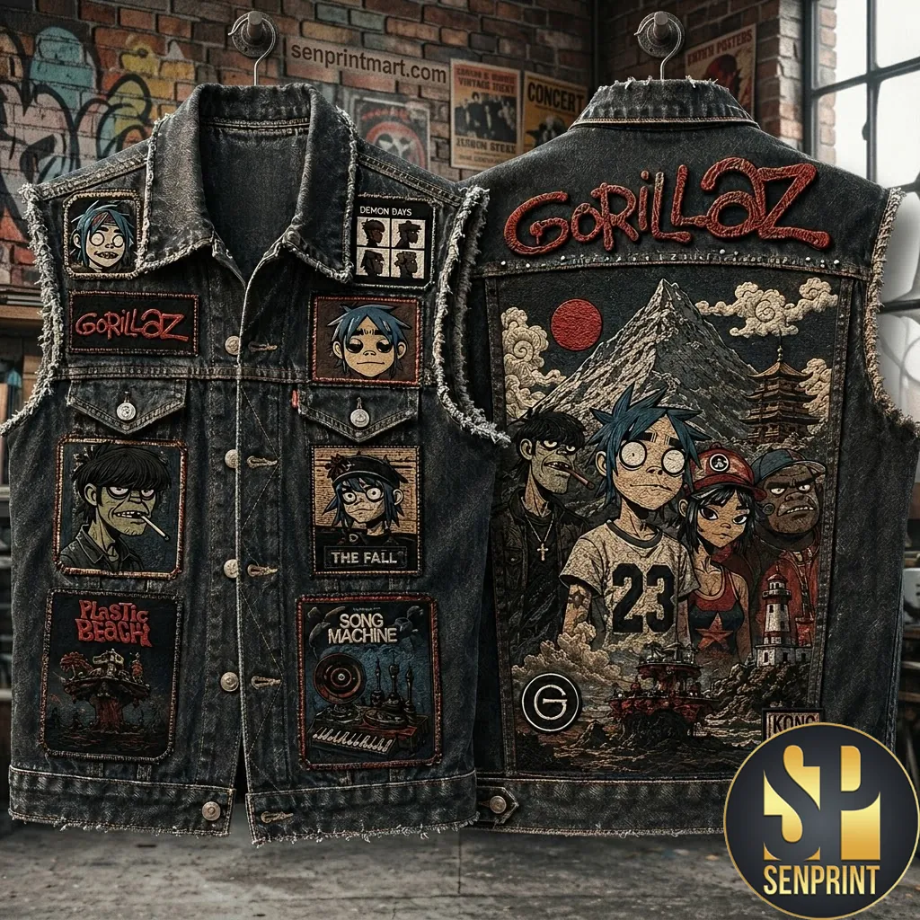 Gorillaz Band Graphic Premium Embroidered Denim Vest