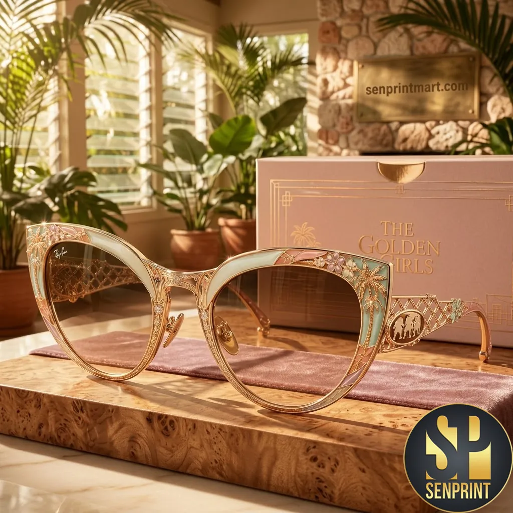 The Golden Girls Miami Tropical Palm Tree Gold Cat Eye Sunglasses