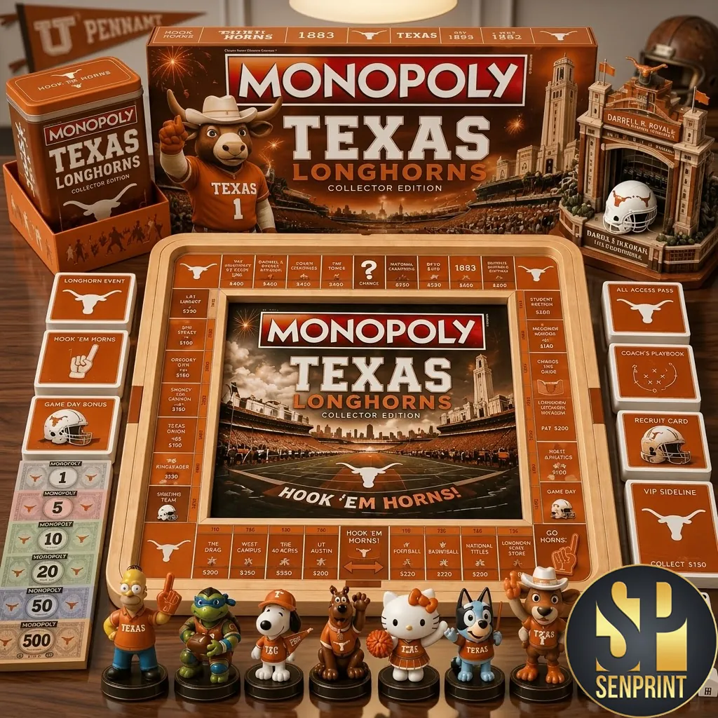 Texas Longhorns Monopoly Collector Edition Premium Wooden Board Game