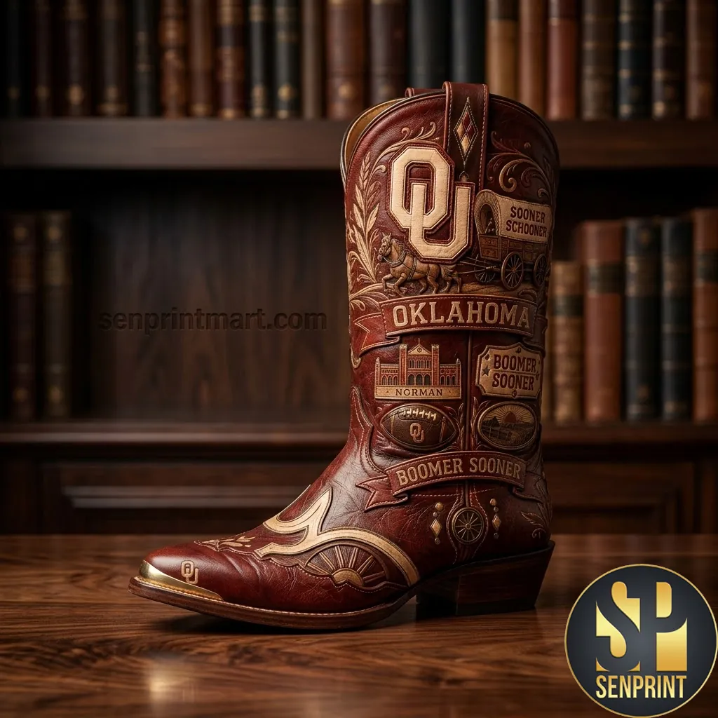 Oklahoma Sooners Premium Leather Western Cowboy Boots