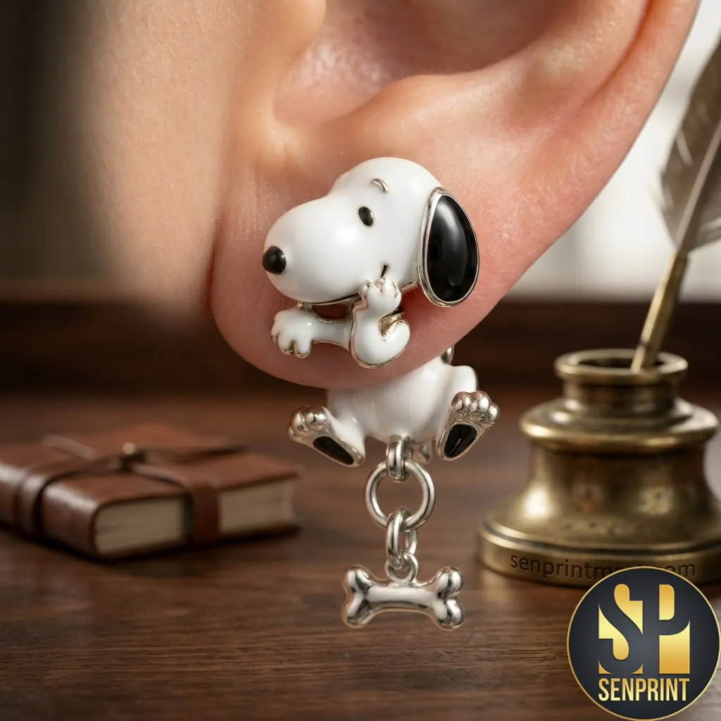 Snoopy Dog Premium Enamel Bone Dangle Earrings