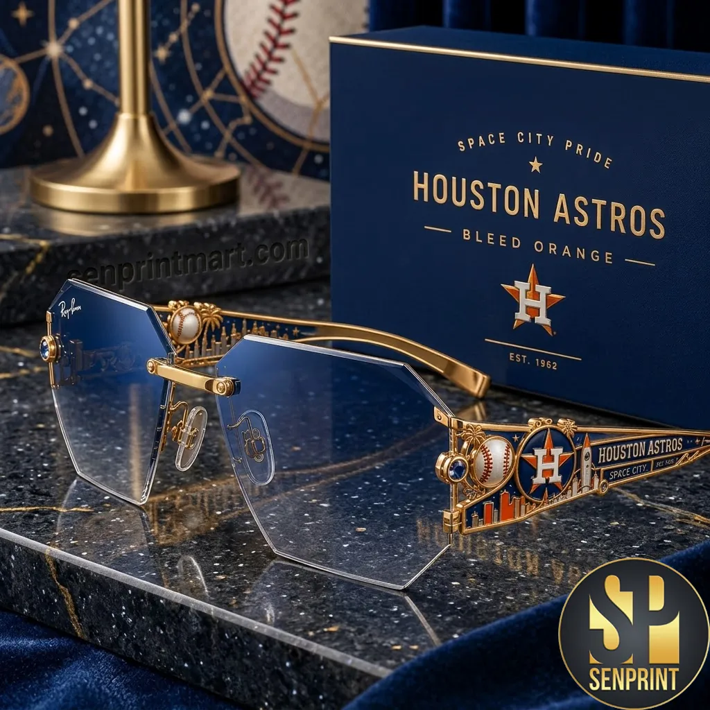 Houston Astros Space City Premium Gold Rimless Sunglasses