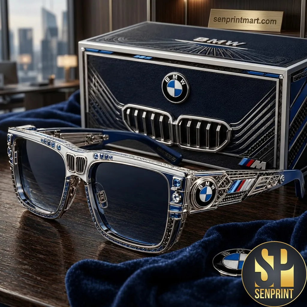 BMW Luxury Edition Silver Frame Blue Crystal Unisex Sunglasses