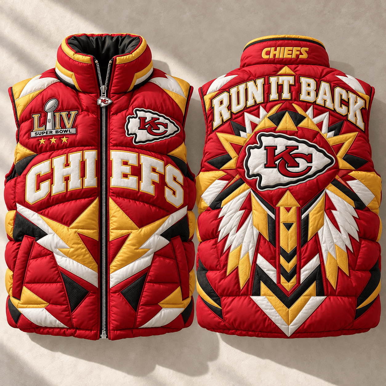 Kansas City Chiefs Super Bowl LIV Champions Run It Back Premium Sleeveless Quilted Puffer Vest