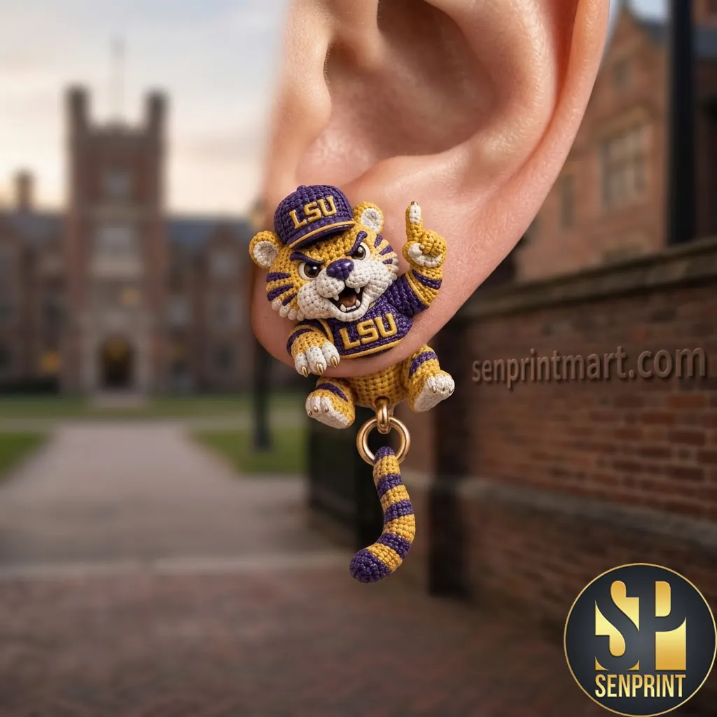 LSU Tigers Mascot 3D Premium Dangle Earrings