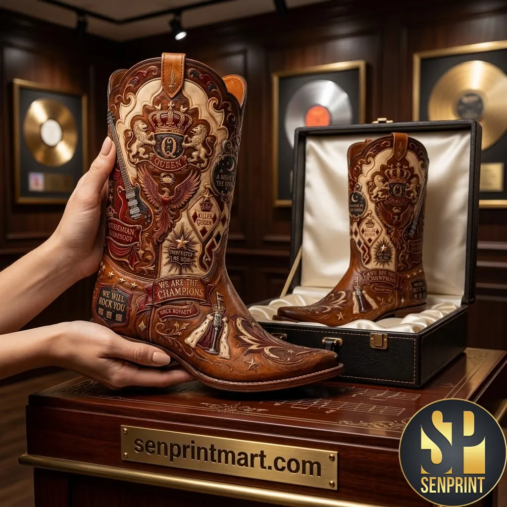Queen Band Bohemian Rhapsody Embroidered Western Cowboy Boots