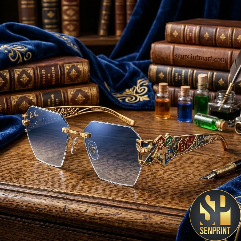 Harry Potter Hogwarts Crest Premium Gold Rimless Sunglasses