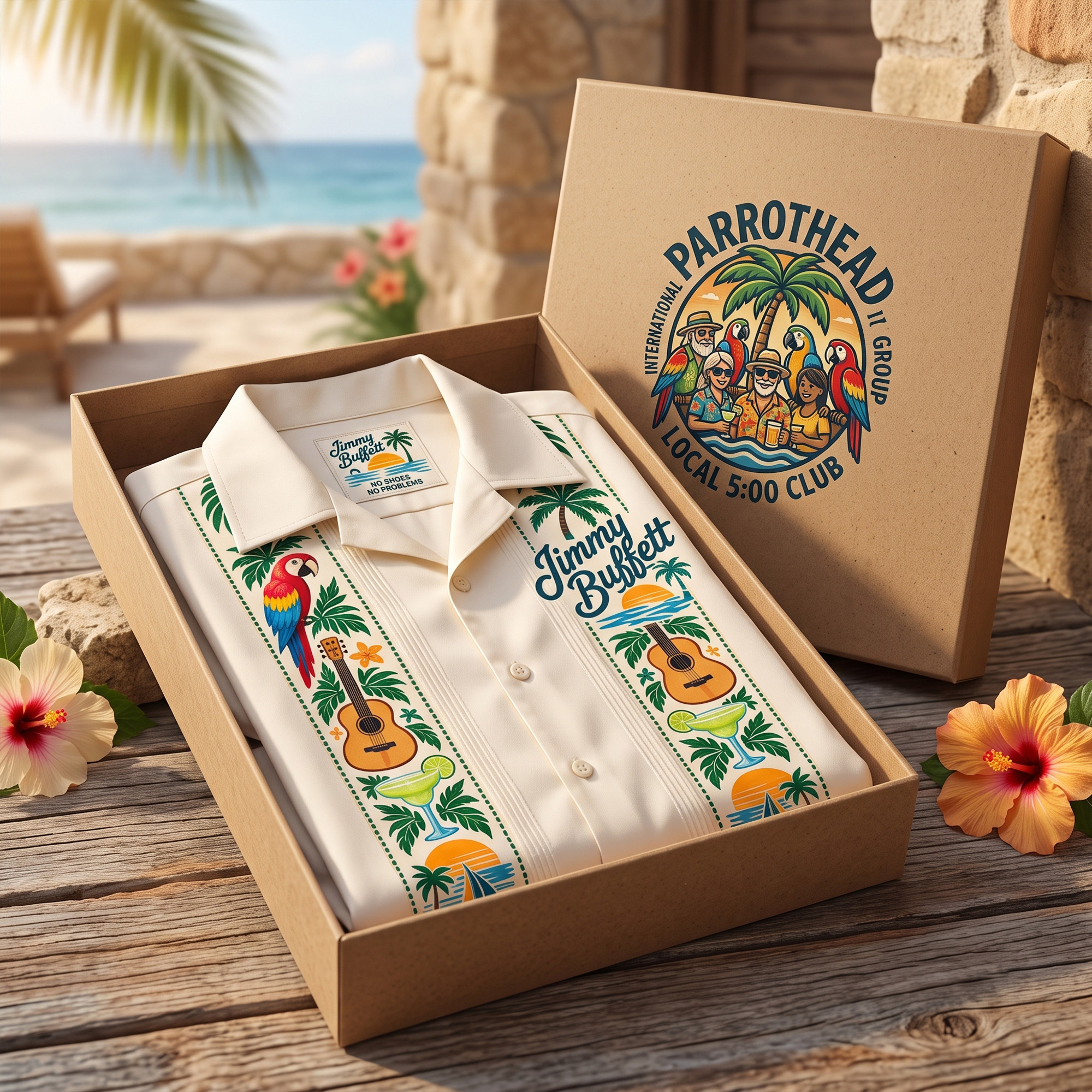 Jimmy Buffett Parrothead Fins Up Tropical Beach Guayabera Hawaiian Shirt Jimmy Buffett Parrothead Fins Up Tropical Beach Guayabera Hawaiian Shirt