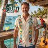 Jimmy Buffett Parrothead Fins Up Tropical Beach Guayabera Hawaiian Shirt