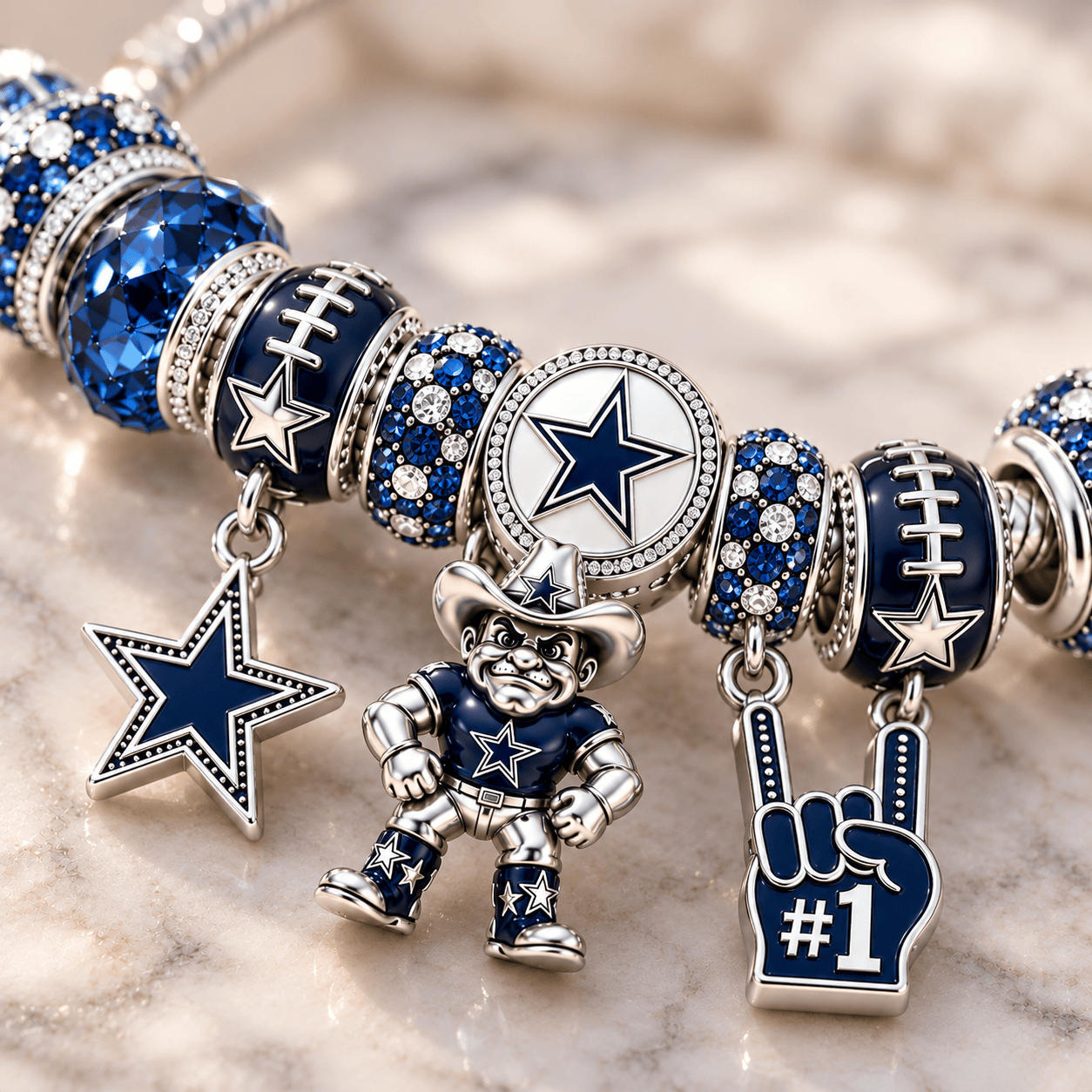 Dallas Cowboys NFL Football Silver Plated Crystal Bead Fan Gift Charm Bracelet Set Dallas Cowboys NFL Football Silver Plated Crystal Bead Fan Gift Charm Bracelet Set