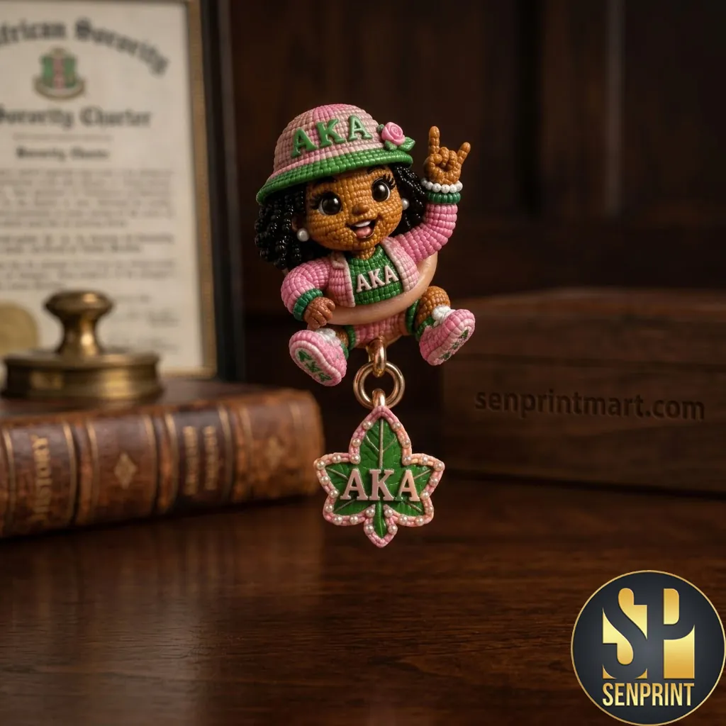 AKA Sorority Pink and Green 3D Character Charm