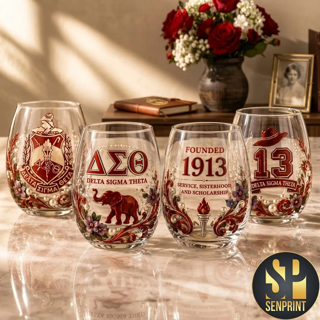 Delta Sigma Theta Sorority Premium Stemless Wine Glass Set