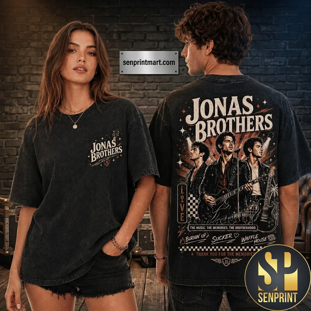 Jonas Brothers Vintage Style Graphic Concert Tour T-Shirt