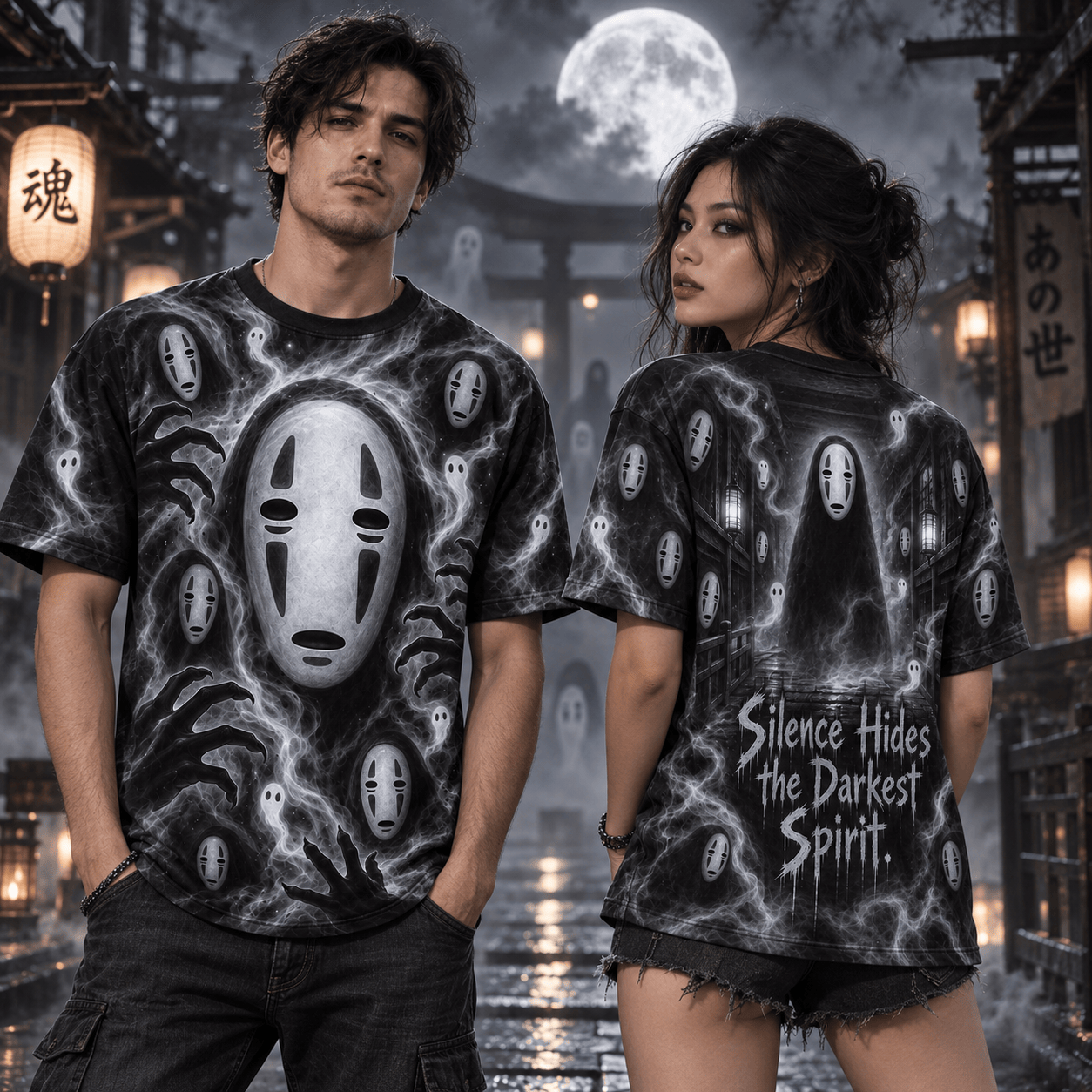 No Face Spirited Away Kaonashi Dark Gothic Anime Silence Hides The Darkest Spirit Graphic T-Shirt No Face Spirited Away Kaonashi Dark Gothic Anime Silence Hides The Darkest Spirit Graphic T-Shirt