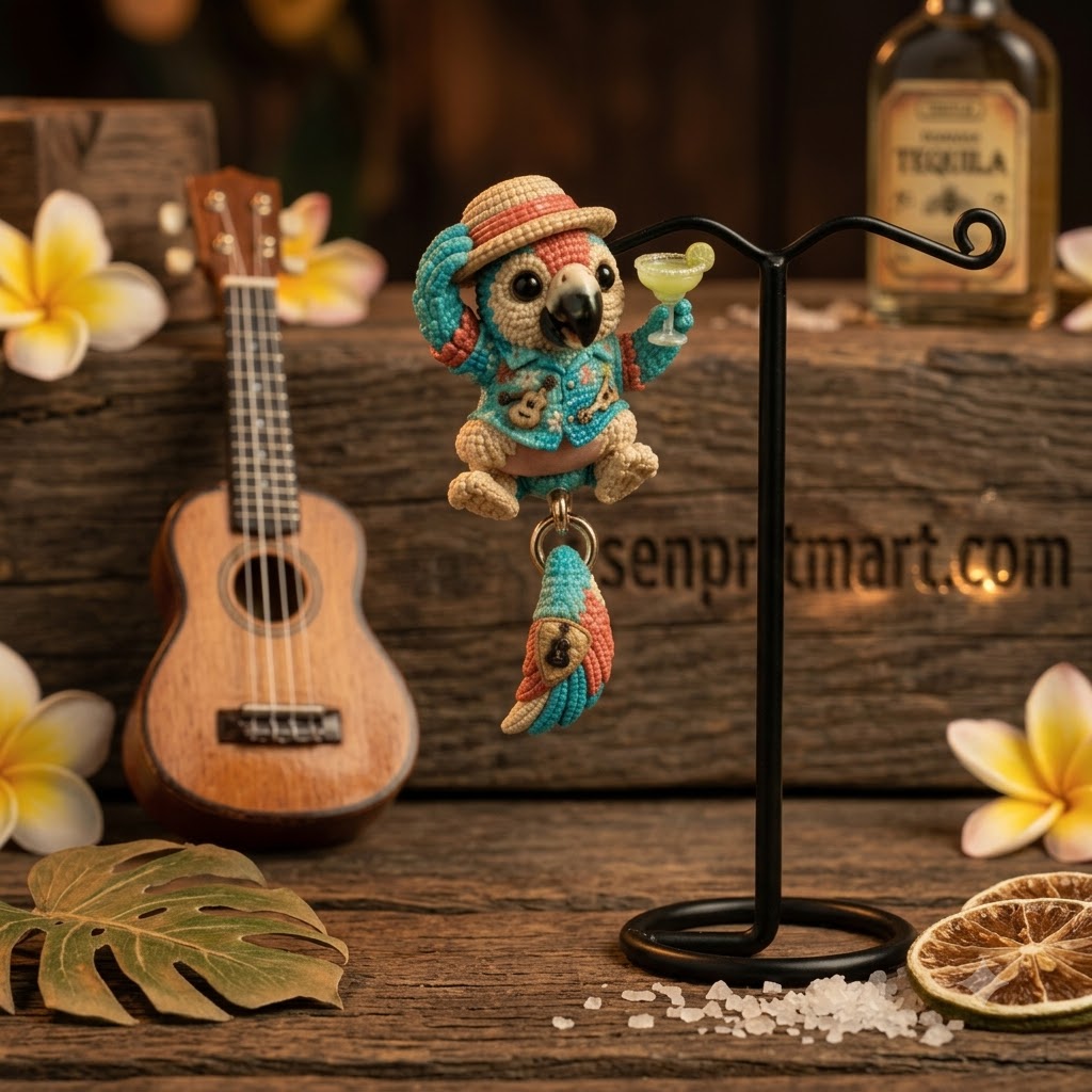 Tropical Parrot Hawaiian Shirt Cocktail 3D Dangle Earrings
