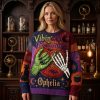 Halloween Skeleton Cat Pumpkin Embroidered Sweatshirt Halloween Skeleton Cat Pumpkin Embroidered Sweatshirt