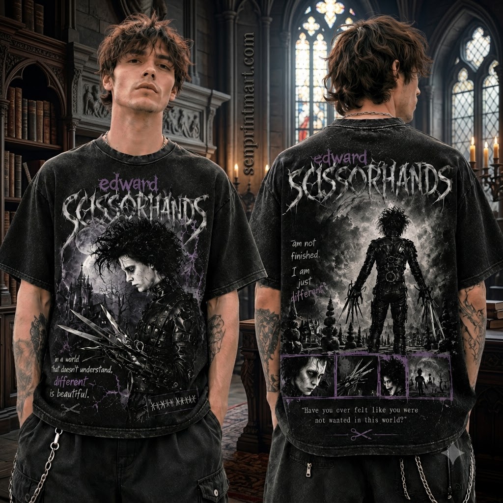 Edward Scissorhands Gothic Dark Fantasy Graphic Print T-Shirt