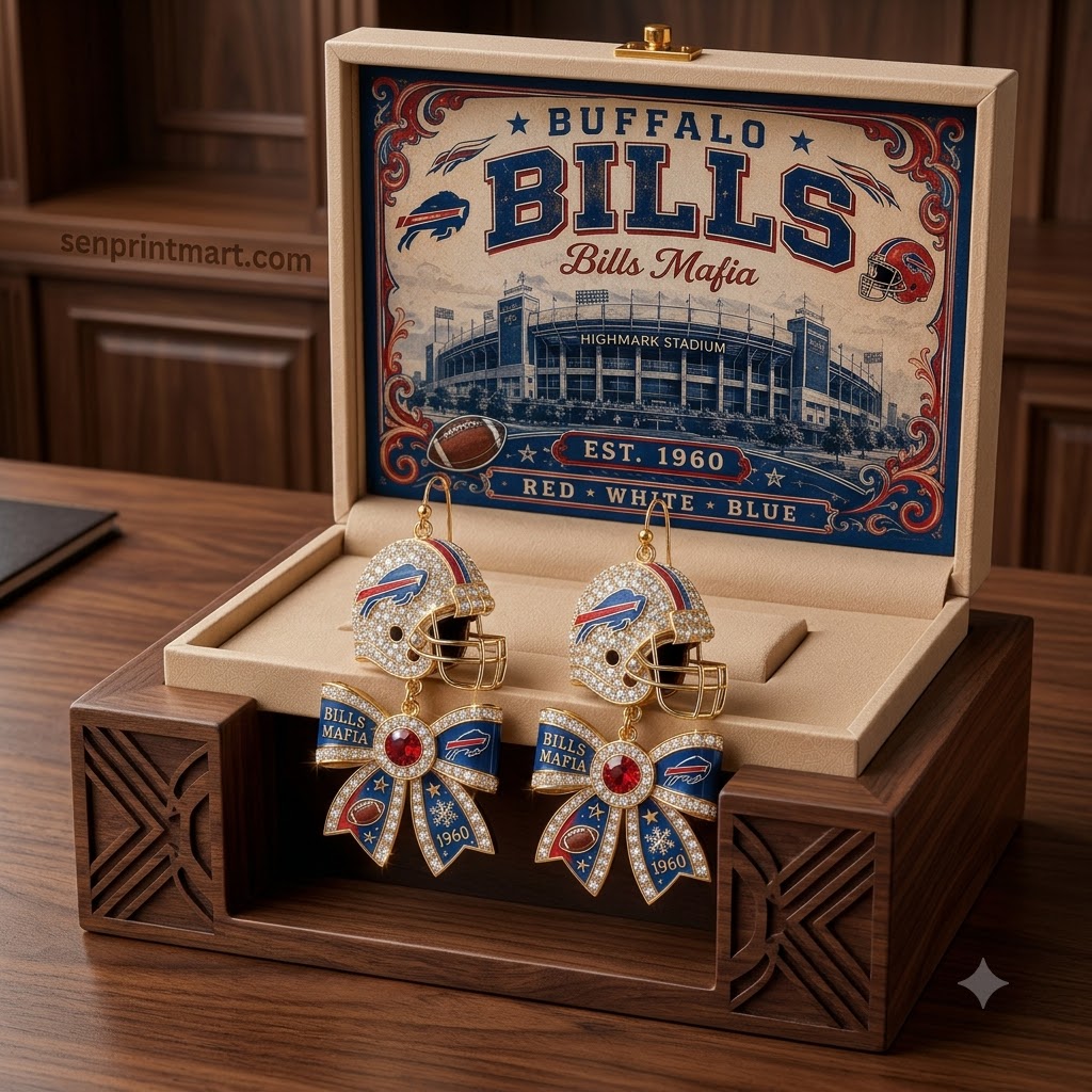 Buffalo Bills NFL Premium Crystal Helmet Dangle Earrings