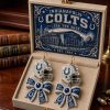 New York Jets Premium Crystal Helmet And Bow Dangle Earrings New York Jets Premium Crystal Helmet And Bow Dangle Earrings