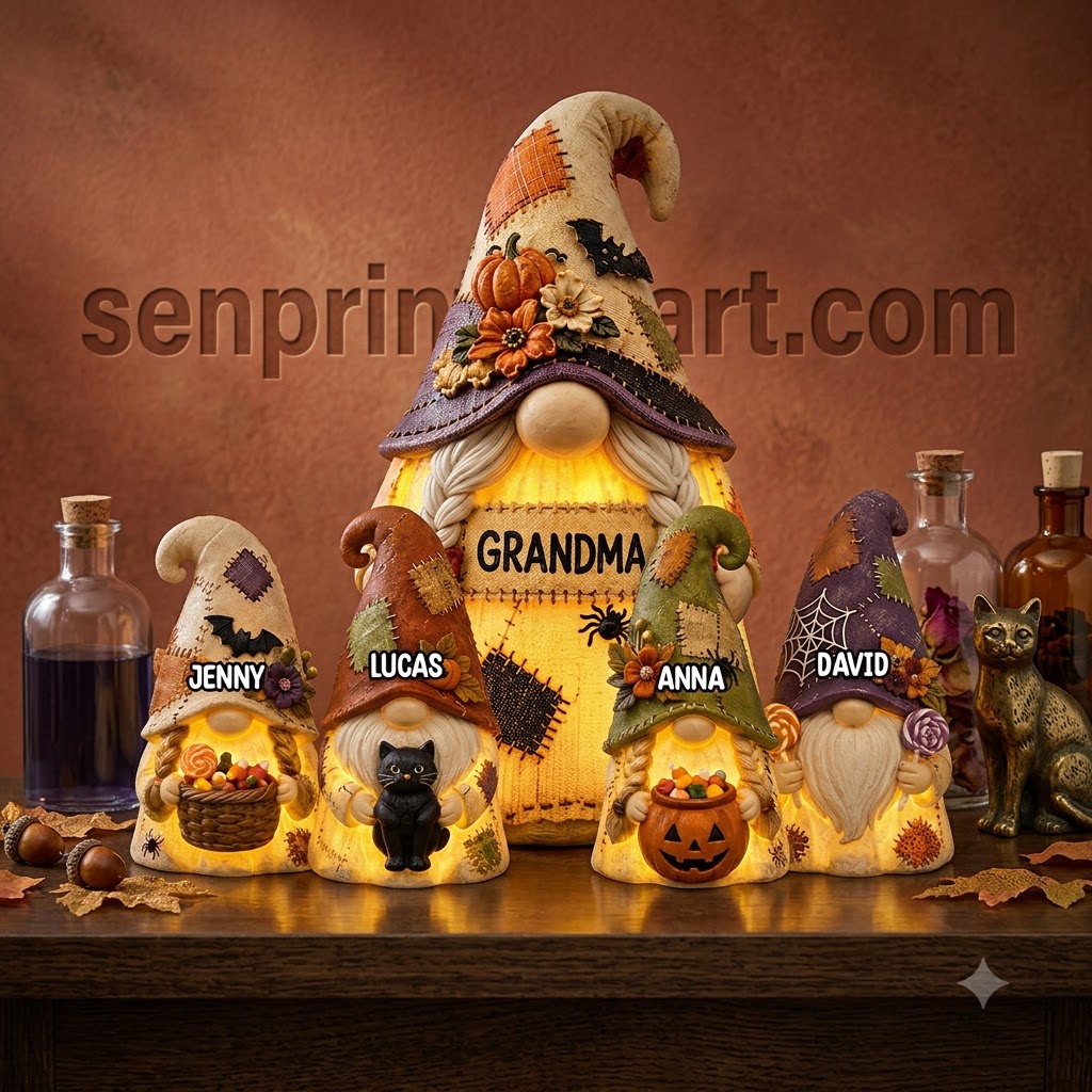 Personalized Grandma Gnome Halloween Light Up Tabletop Decoration