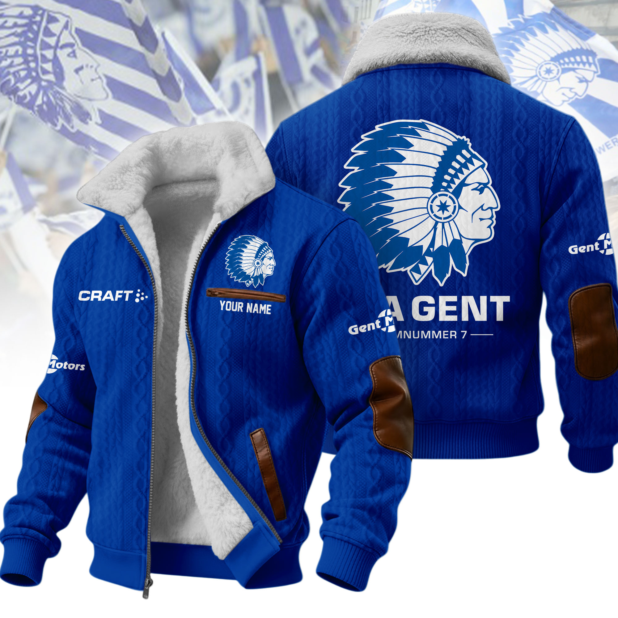 Personalized KAA Gent Mascot Blue Sherpa Lined Winter Fleece Jacket