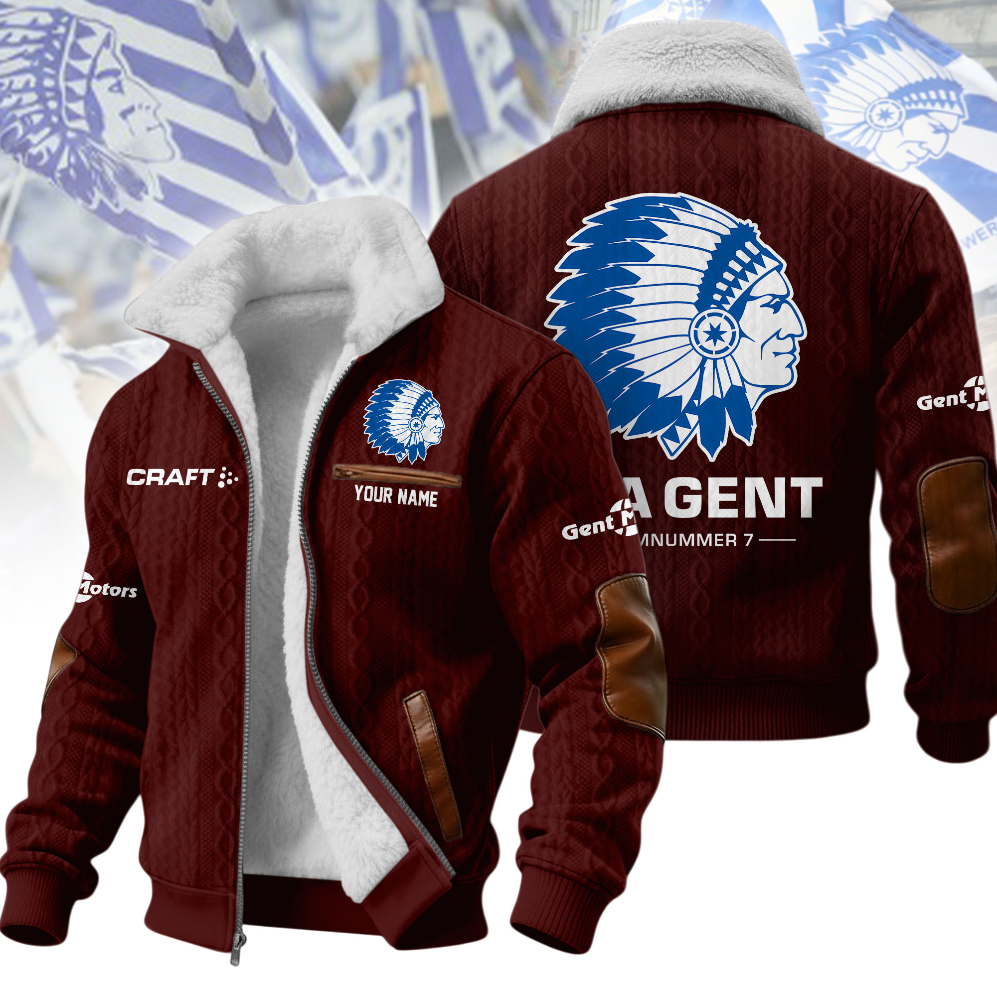 Personalized KAA Gent Mascot Blue Sherpa Lined Winter Fleece Jacket Personalized KAA Gent Mascot Blue Sherpa Lined Winter Fleece Jacket