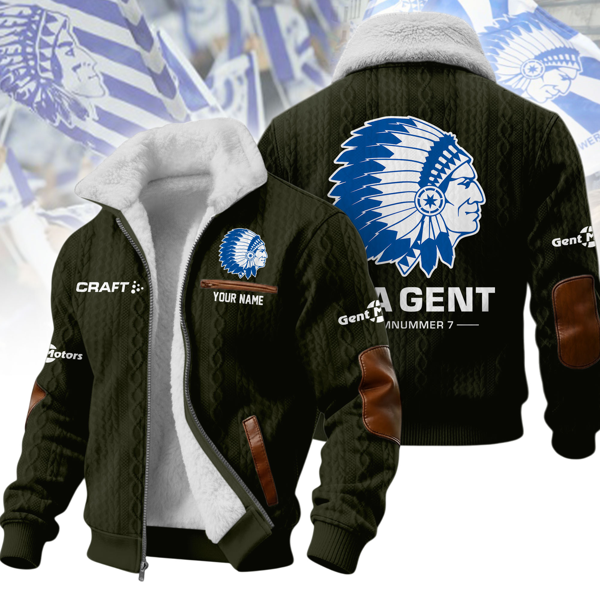 Personalized KAA Gent Mascot Blue Sherpa Lined Winter Fleece Jacket Personalized KAA Gent Mascot Blue Sherpa Lined Winter Fleece Jacket