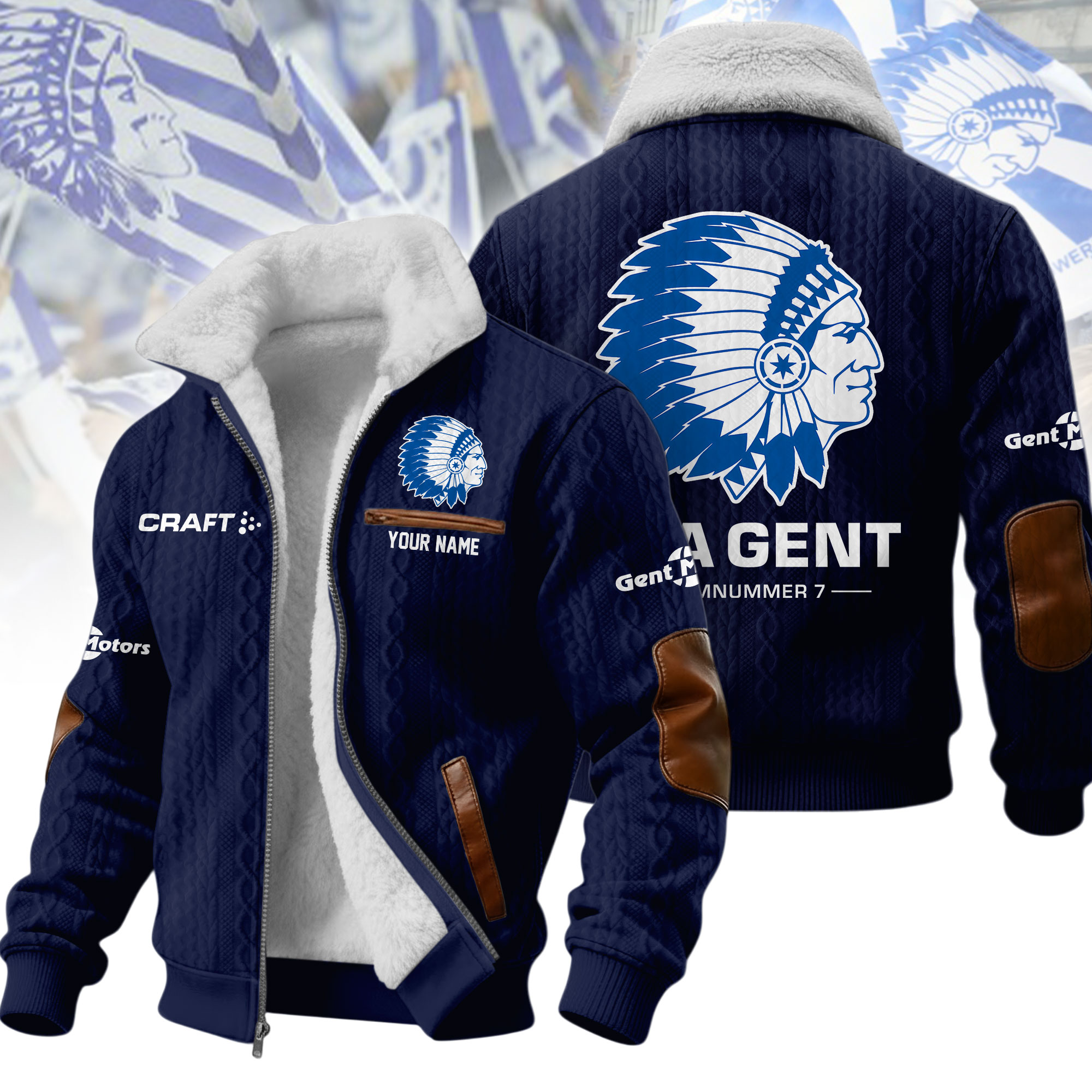 Personalized KAA Gent Mascot Blue Sherpa Lined Winter Fleece Jacket Personalized KAA Gent Mascot Blue Sherpa Lined Winter Fleece Jacket