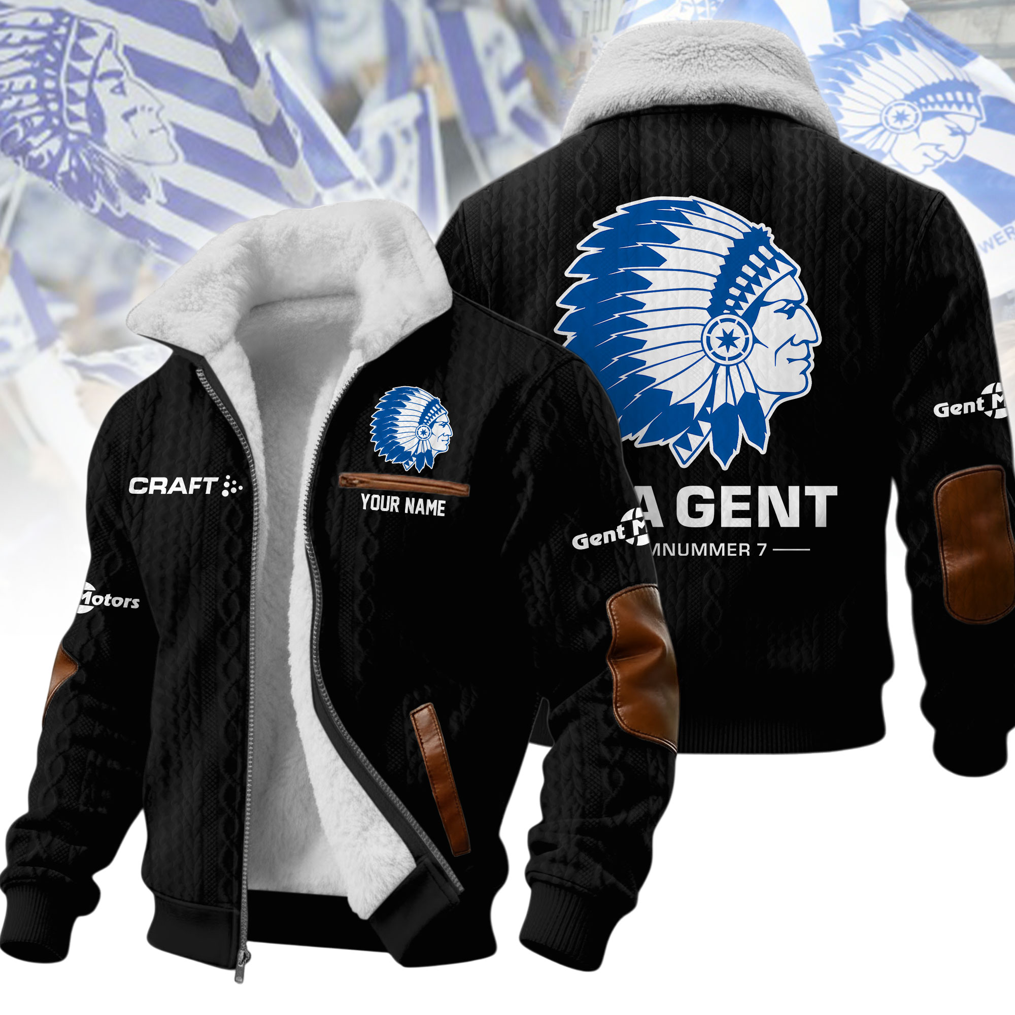 Personalized KAA Gent Mascot Blue Sherpa Lined Winter Fleece Jacket Personalized KAA Gent Mascot Blue Sherpa Lined Winter Fleece Jacket