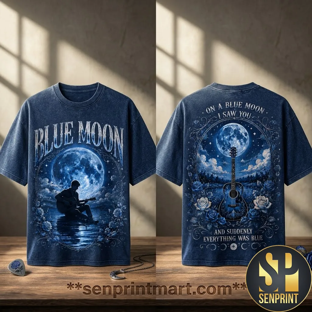 Blue Moon Guitar Graphic Vintage Style Unisex T-Shirt