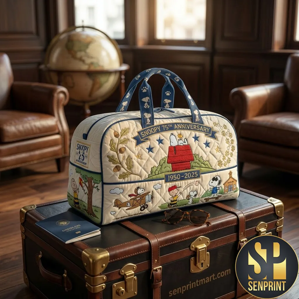Snoopy 75th Anniversary Quilted Travel Duffle Bag