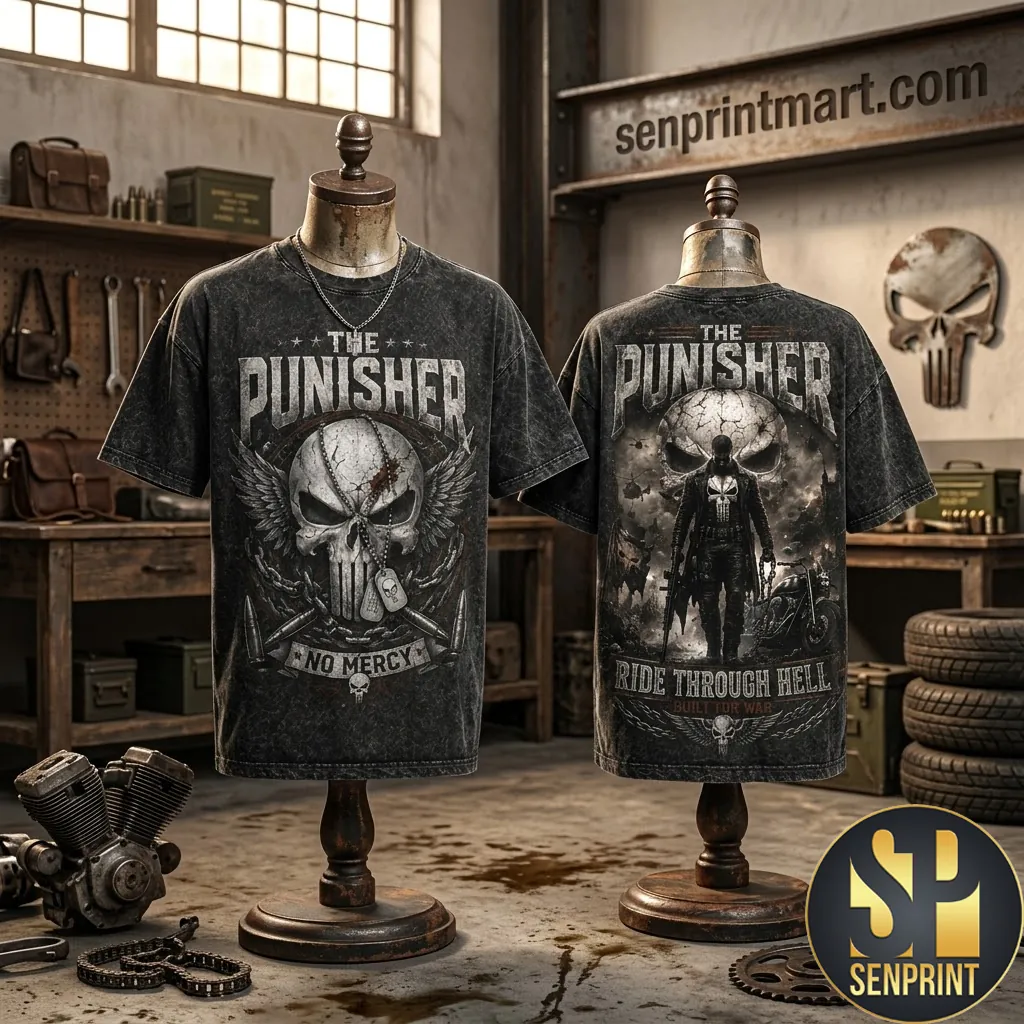 The Punisher No Mercy Vintage Washed Graphic T-Shirt