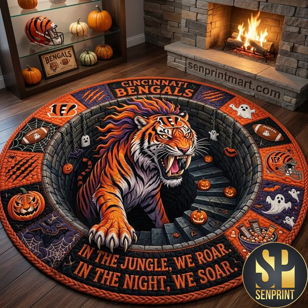 Cincinnati Bengals Halloween 3D Tiger Round Area Rug