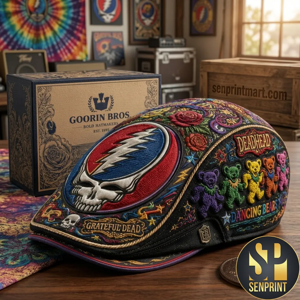 Grateful Dead Dancing Bears Premium Embroidered Flat Cap
