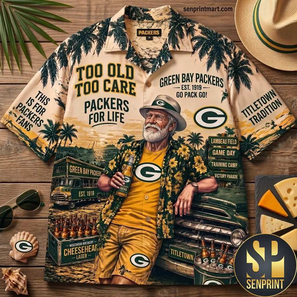 Green Bay Packers Too Old Too Care Vintage Style Hawaiian Shirt