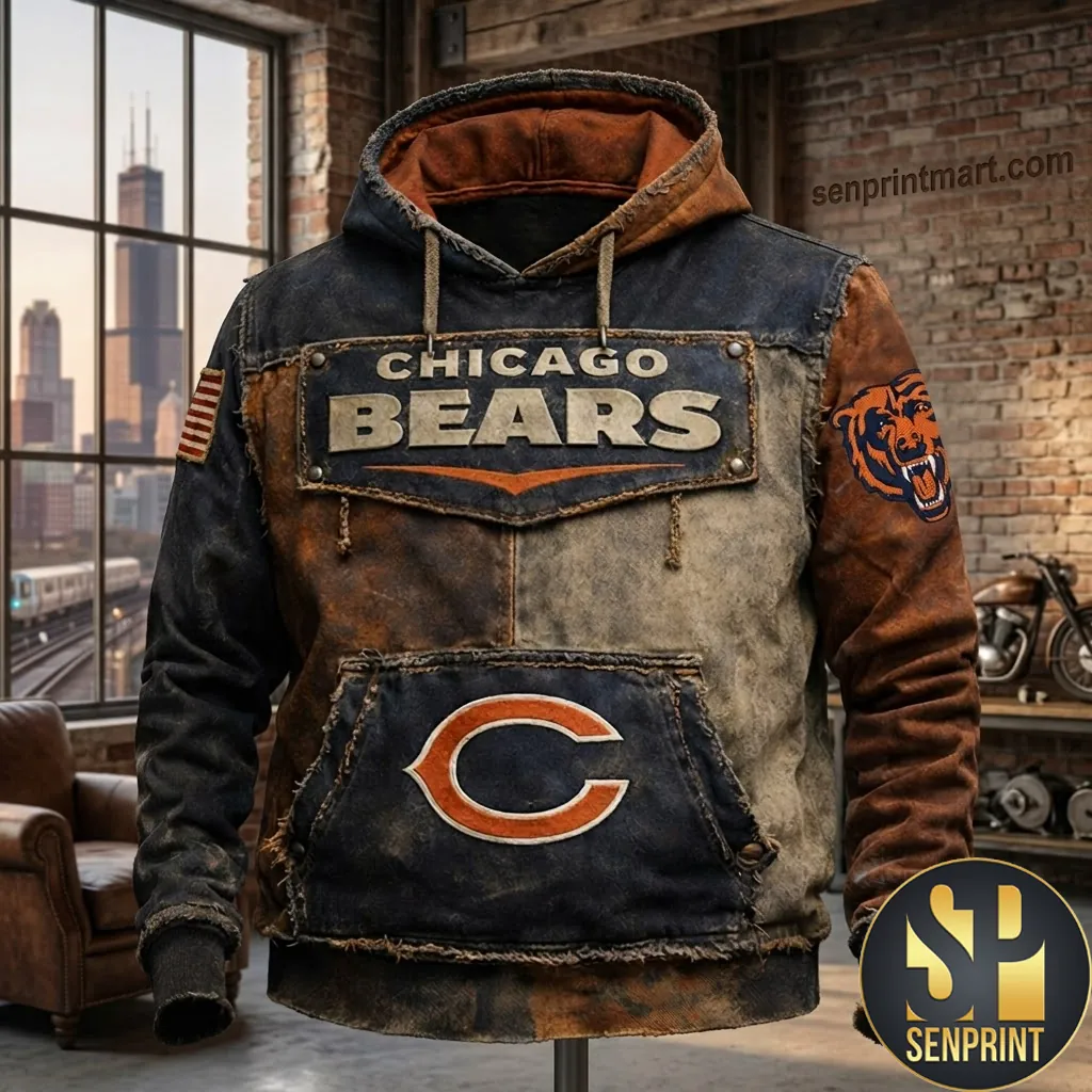 Chicago Bears Vintage Distressed Style Premium Hoodie