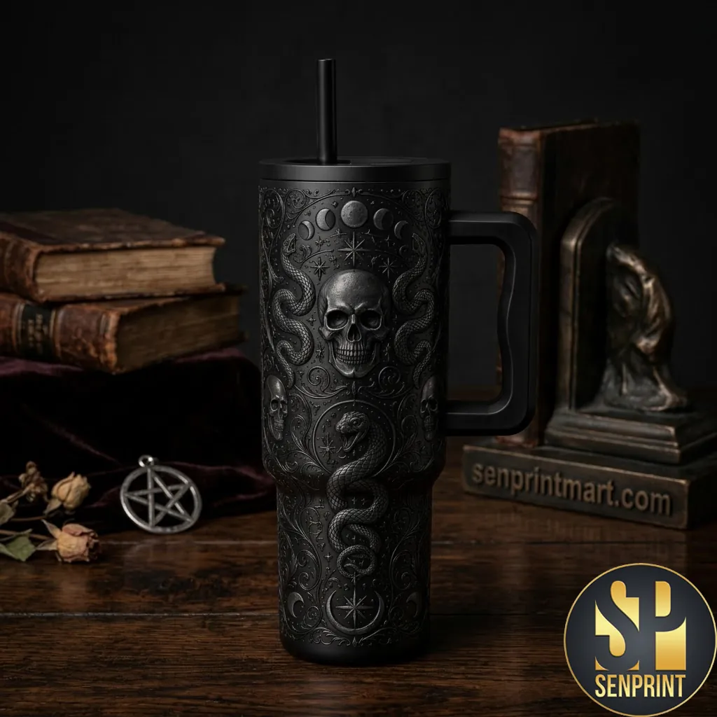 Gothic Skull And Snake Engraved 40Oz Travel Tumbler