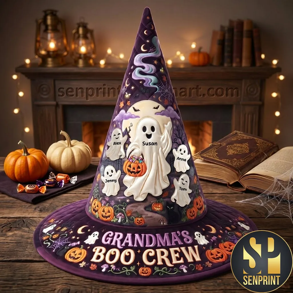 Personalized Grandma’s Boo Crew Quilted Halloween Witch Hat