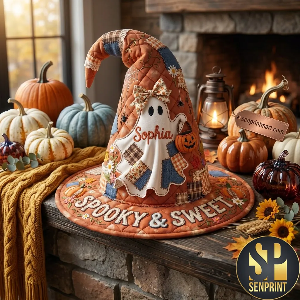 Personalized Spooky and Sweet Ghost Pumpkin Halloween Witch Hat