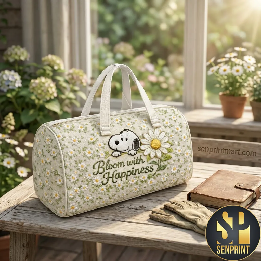 Snoopy Bloom With Happiness Floral Print Travel Duffle Bag