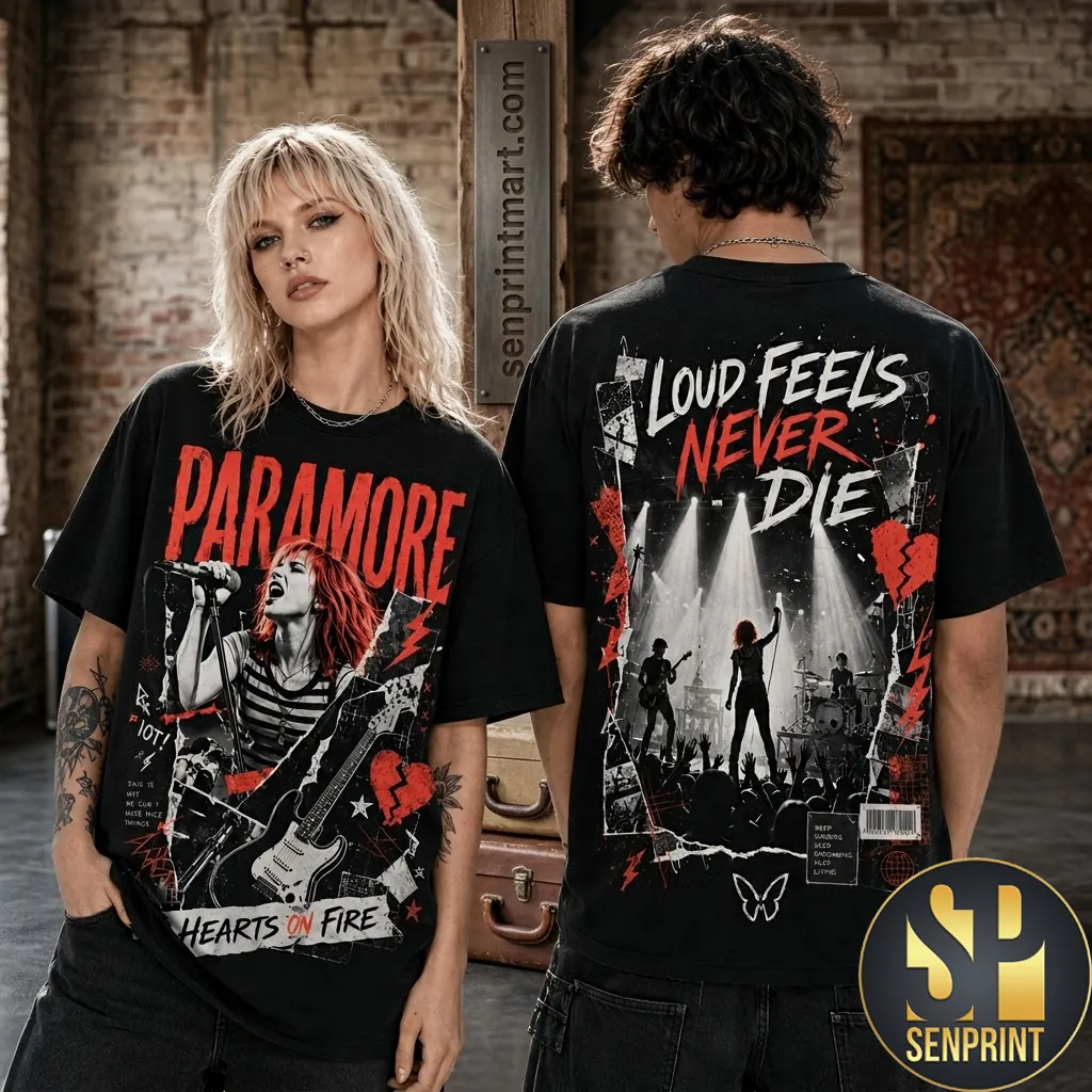 Paramore Hearts On Fire Graphic Band T-Shirt