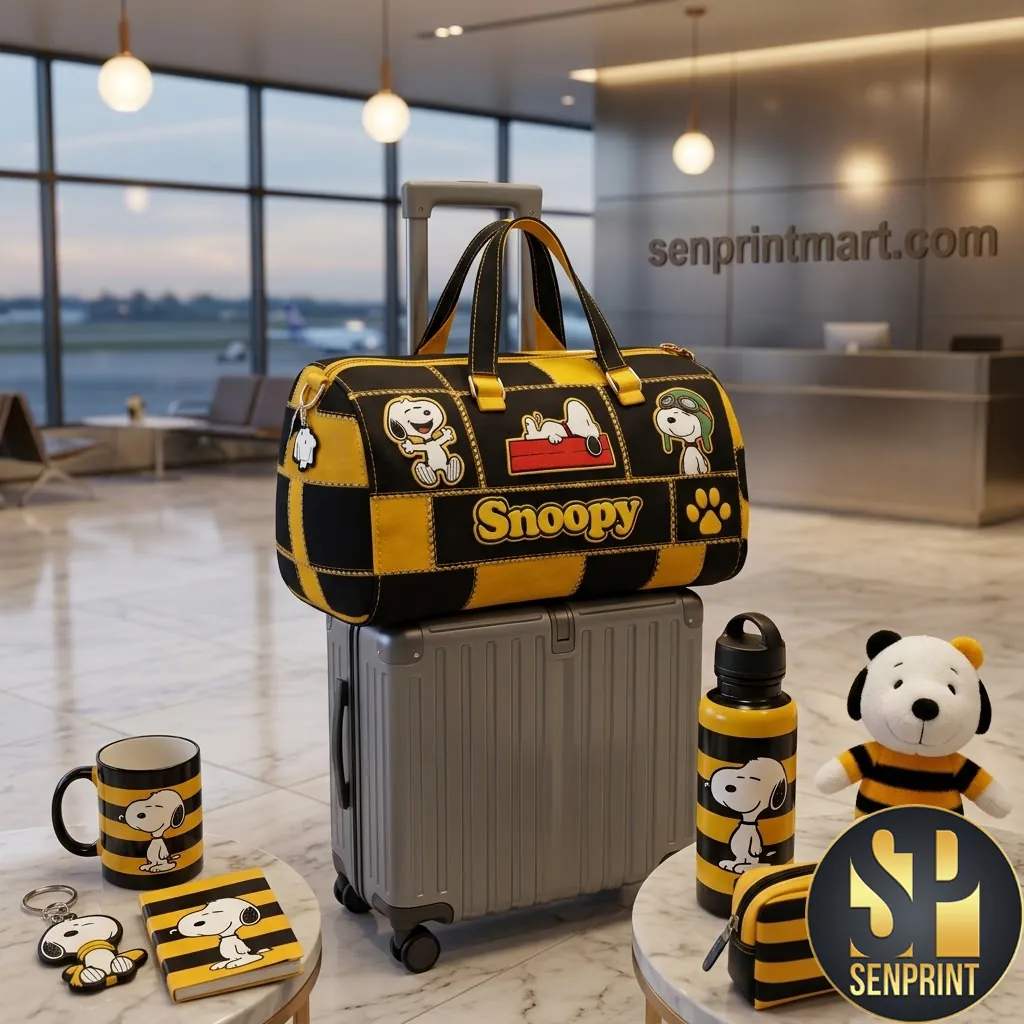 Snoopy Yellow and Black Checkerboard Travel Duffle Bag