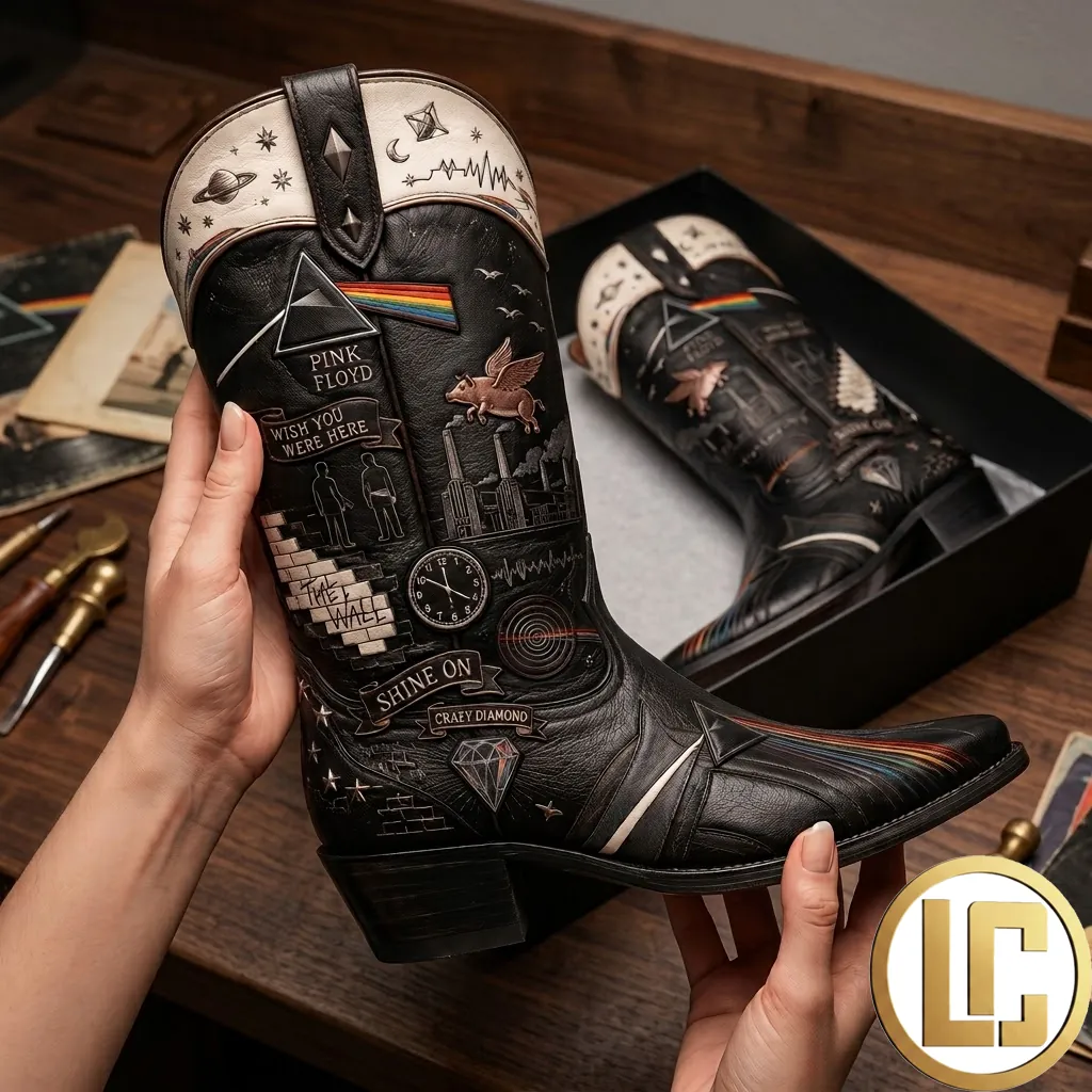 Pink Floyd The Wall Premium Leather Western Cowboy Boots