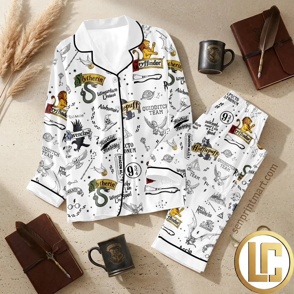 Harry Potter Hogwarts Houses Satin Pajama Set
