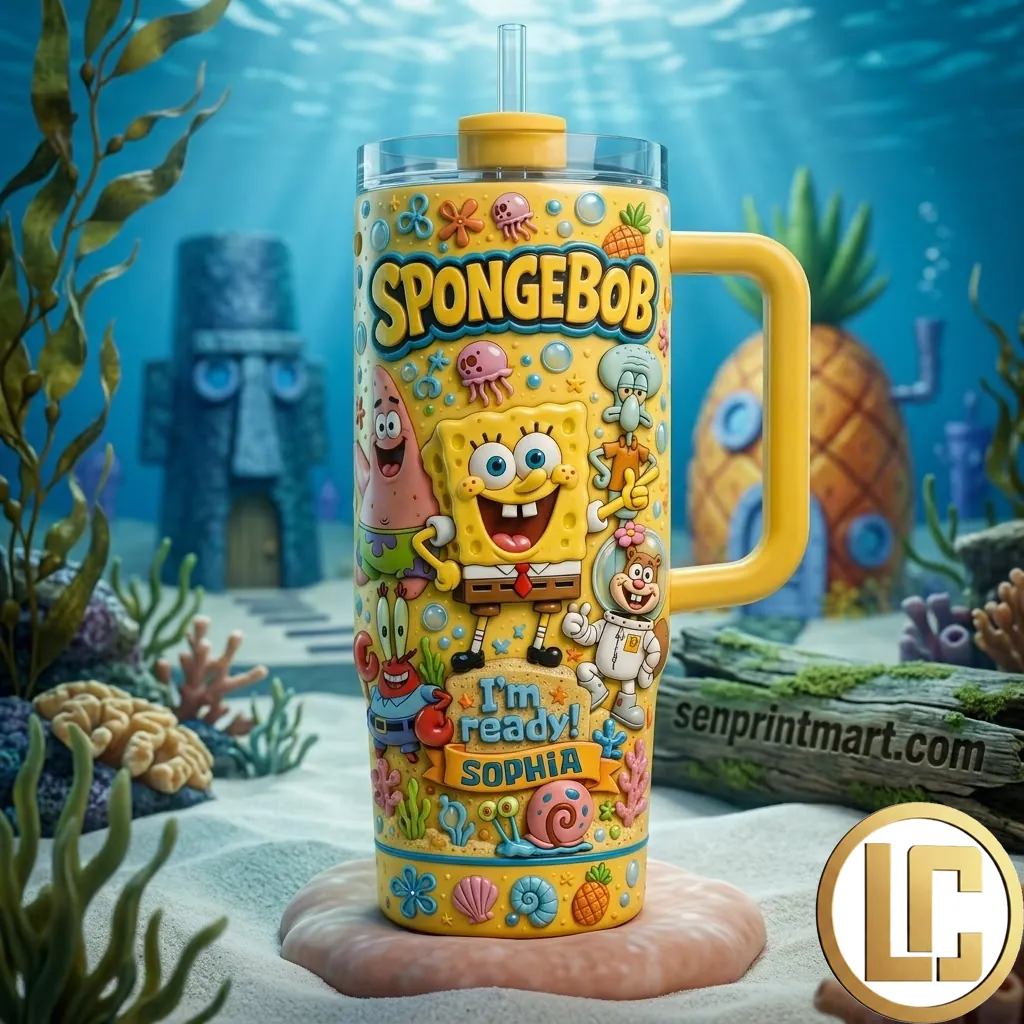 Personalized SpongeBob SquarePants 3D Character Travel Tumbler
