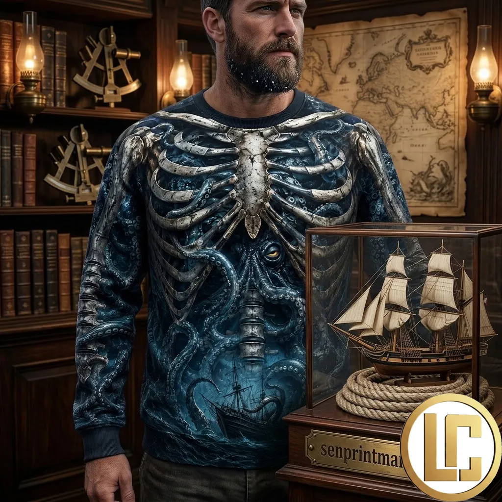 Giant Octopus Skeleton Kraken 3D Graphic Print Sweatshirt